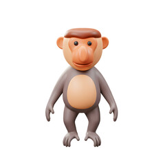 Naklejka premium Cute and Playful 3D Cartoon Proboscis Monkey on a White Background