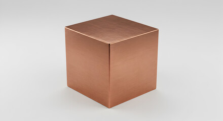 Copper Metal Cube on a Grey Background in a Studio with Minimalist Geometric Design
