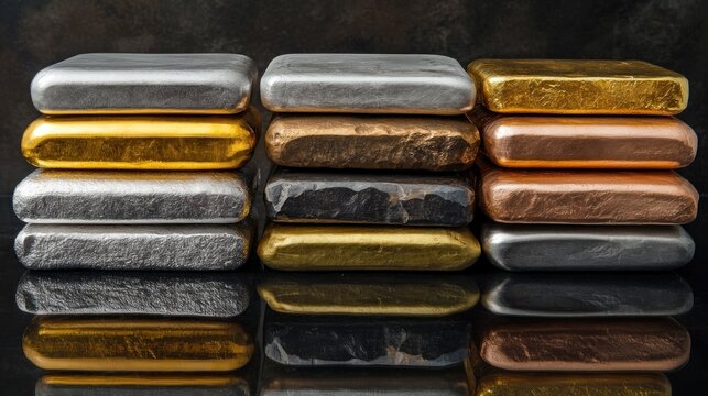Stacked metal ingots of various precious and industrial metals