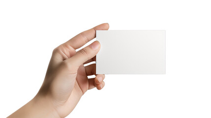 Obraz premium Blank Card Presentation: A person's hand delicately presents a blank card, offering a space for your message, in a clean and minimalistic visual.