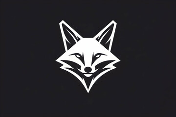 Obraz premium Minimalist black and white fox head logo, designed in a modern and geometric style. The sharp, symmetrical lines emphasize the animal's sleek and cunning nature, making it perfect for branding, tattoo