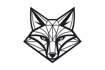 Fototapeta premium Minimalist black and white fox head logo, designed in a modern and geometric style. The sharp, symmetrical lines emphasize the animal's sleek and cunning nature, making it perfect for branding, tattoo