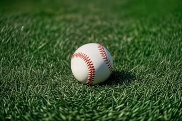 closeup of baseball in the green grass