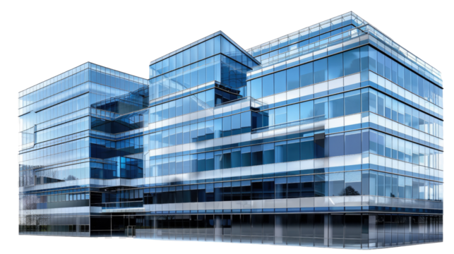 Modern Architectural Marvel: A sleek, modern office building showcasing a complex design of glass and steel, its reflective surfaces mirroring the sky and suggesting progress and innovation.