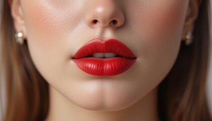 Fototapeta premium Close up of face with bright lips.