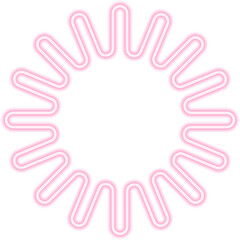 Circular vector stamp with a neon outline, designed with shorter rounded rays uniformly distributed along its perimeter.
