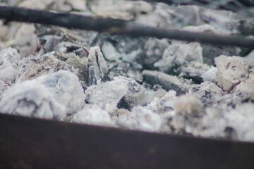 Closeup shot of a pile of charcoal with fire for a barbecue	
