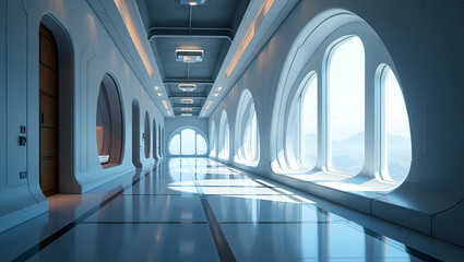 Obraz premium Futuristic Minimalist Wallpaper: Space Habitats with Sleek Graphics, Innovative Construction, Advanced Life Support, and Sustainable Technology for Extraterrestrial Settlements.