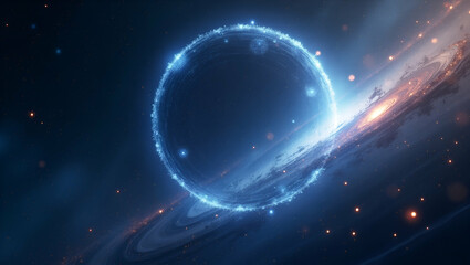 Obraz premium Explore a sleek 3D wallpaper design showcasing extraterrestrial intelligence, featuring refined visuals and empty space for cosmic communication.