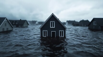 Extreme weather chaos flooded homes in a submerged landscape captured in gigapixel quality