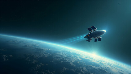 Obraz premium Exhibit a futuristic minimalist wallpaper design illustrating space sustainability with expansive empty space and sleek digital elements that denote advanced orbital debris management innovative susta