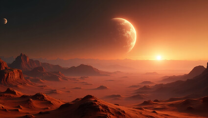 Naklejka premium Futuristic Mars Colonization Wallpaper: Advanced Extraterrestrial Living, Innovative Habitat Construction & Pioneering Research in a Sleek Design with Generous Negative Space