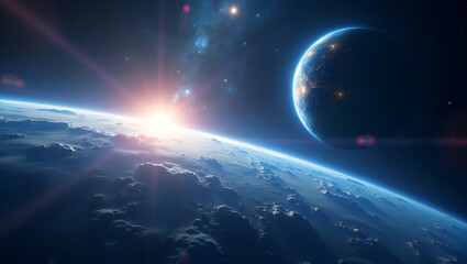 Fototapeta premium 3D Display: Immersive Space-Time Exploration Imagery Blending Artistic Astrophotography & Scientific Visualization for Cosmic Dimensions - Cute 3D Icon on White Background