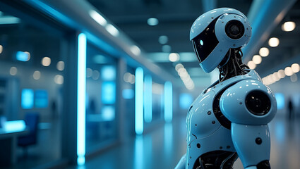 Fototapeta premium Sleek Wallpaper Design: AI Robots, Digital Imagery, Transformative Intelligence, Machine Learning, Autonomous Systems, Industrial Robotics, Service Automation, Photo Stock Concept