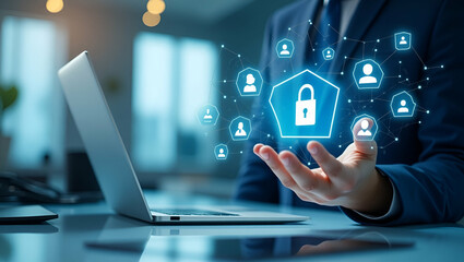 Refined Wallpaper Design: Modern Remote Customer Service with Digital Interfaces and Dynamic Virtual Support Elements in Expansive Empty Space for Photo Stock Use