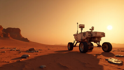 Fototapeta premium Elegant Mars Rover Missions Wallpaper: Advanced Robotic Exploration & Surface Mapping Design with Negative Space for Extraterrestrial Terrain Analysis