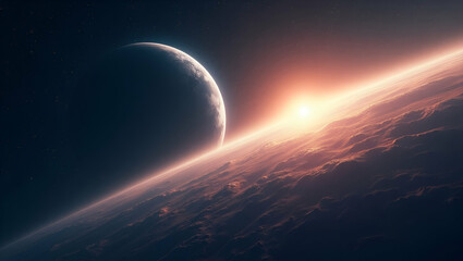 Obraz premium Minimalist Wallpaper Concept: Futuristic Interplanetary Economy Dynamics with Extensive Empty Space for Cosmic Market Evolution Imagery in Photo Stock Design.