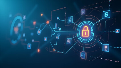 Fototapeta premium Present modern wallpaper featuring a minimalist design that captures smart contract payments with extensive empty space. Incorporate sleek futuristic icons and innovative digital graphics symbolizing 