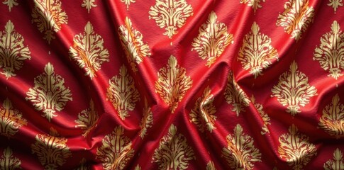 damask fabric draped elegantly on a golden frame, damask patterns, velvet drapes