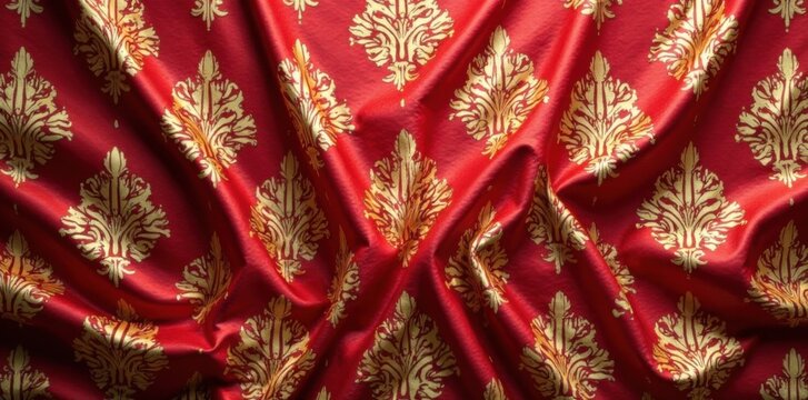 damask fabric draped elegantly on a golden frame, damask patterns, velvet drapes