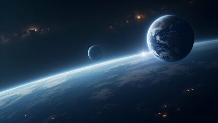 Minimalist Wallpaper Design: Planetary Defense Systems with Sleek Digital Motifs, Expansive Space, and Innovative Strategies for Earth Protection