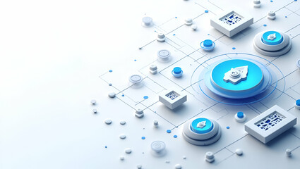 Obraz premium 3D Contemporary wallpaper design featuring sleek abstract visuals with integrated digital network grids and futuristic cryptocurrency icons representing international crypto commerce emphasizing secur