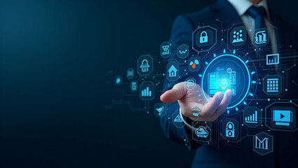 Fototapeta premium Refined Wallpaper Design: Data-Driven Payment Systems with Abstract Digital Layout, Sophisticated Analytics, and Modern Icons in Secure Payment Processing