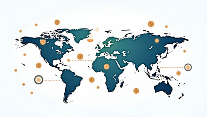 Fototapeta premium Flat Depicting modern stock visuals of cross border digital currency networks showcasing secure international digital payments advanced blockchain applications and transformative global fintech connec