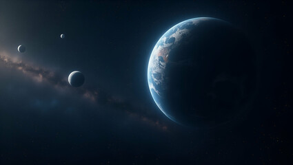Fototapeta premium Explore sleek wallpaper designs featuring habitable exoplanets, modern celestial graphics, and ample empty space for innovative telescope imaging.