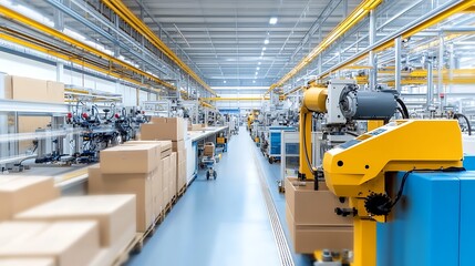 Advanced Automation in Modern Warehouse with Robots and Conveyors for Efficiency