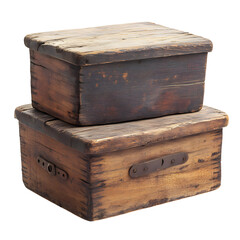 Rustic Wooden Breadboxes with Sliding Lids Isolated on Transparent Background