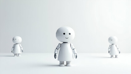 Futuristic Flat Wallpaper Design Featuring Smart AI Assistants in Expansive Space: Interactive Virtual Agents & Advanced Interfaces for Premium Media Stock