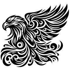 Black and White Tribal Eagle Head Vector Drawing with Intricate Patterns