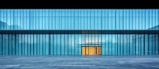 Obraz premium Modern glass building entrance, twilight