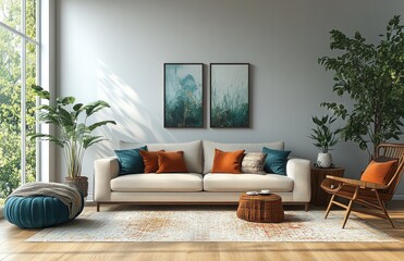 Cozy Scandinavian Living Room with Minimalist Furniture and Natural Light