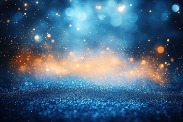 Obraz premium Abstract Background of Shimmering Bokeh Lights in Gold and Blue with Glittering Particles