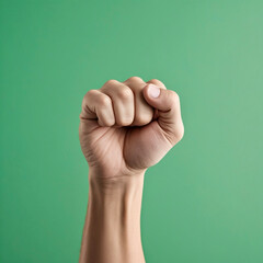 Fist against a green background.