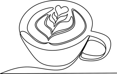 Cup of coffe continious line drawing vector, continious line drawing coffe cup design vector,coffe latte cup continuous line drawing illustration 