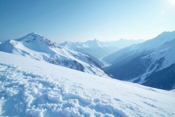 Obraz premium A vast expanse of blue-gray snow stretches out across the hills, blue snow, rolling hills