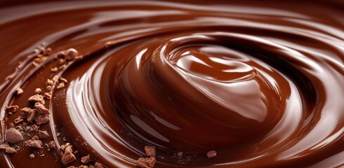 Rich Glossy Chocolate Surface Swirling Melted Hot Chocolate Texture