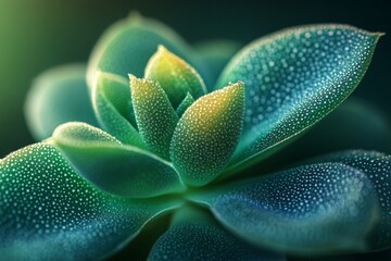 Closeup of green succulent plant with water droplets on leaves