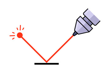 Red laser beam for scientific work. flat illustration.