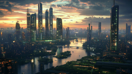 futuristic cityscape at dusk 01