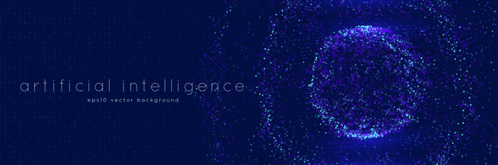 Ai Dots Background. Abstract Tech Bg For Artificial Intelligence And Big Data Concept With Lines, Numbers And Waves. Cyber Security Sphere With Modern Neon Glow Design. Blue Ai Dots Background.
