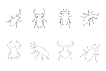 Stag Beetle Outline Icon Set