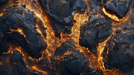 Obraz premium Molten rock flowing through dark, rough terrain