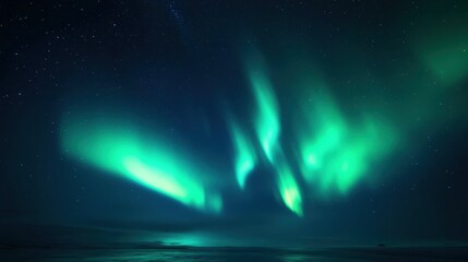 Fototapeta premium Spectacular Northern Lights Display Over Frozen Landscape