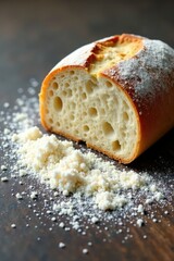 Sourdough bread crumbs on a natural stone surface, texture, flour