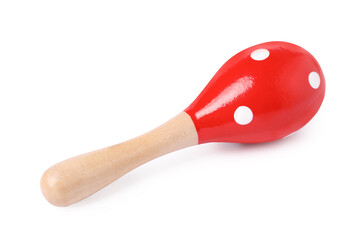 Colorful toy maraca isolated on white. Child's musical instrument