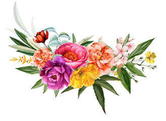 Fototapeta premium Romantic Wedding Bouquet with Peonies and Roses